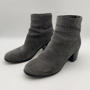 Marc Fisher Womens Suede Ankle Bootie Gray 7.5M Umala-T Round Toe Silver Studs